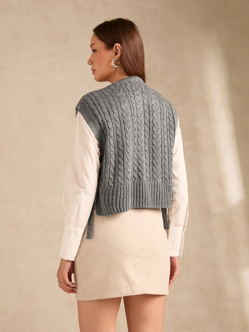 Outzidr Grey Grey Chunky Cable Knit Sweater for Women | Best Price UAE